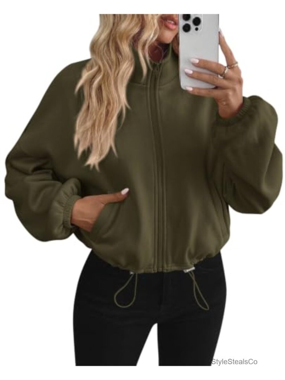 Women's Fleece Lined Cropped Zip Up Sweatshirt Jacket